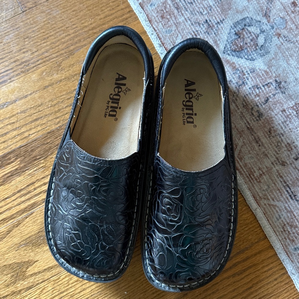 Alegria Black Embossed Loafers - Picture 2 of 4